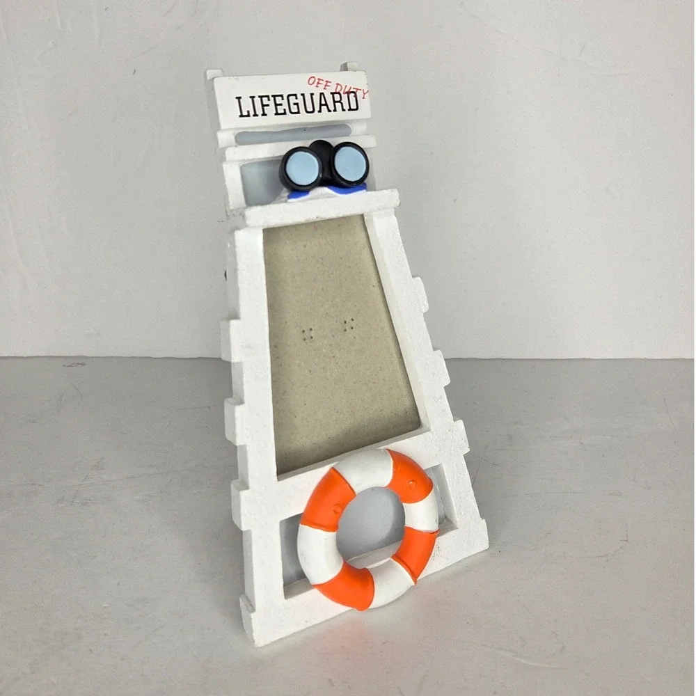 Lifeguard Tower Picture Frame Nautical Beach Decor Off Duty White Orange 9in